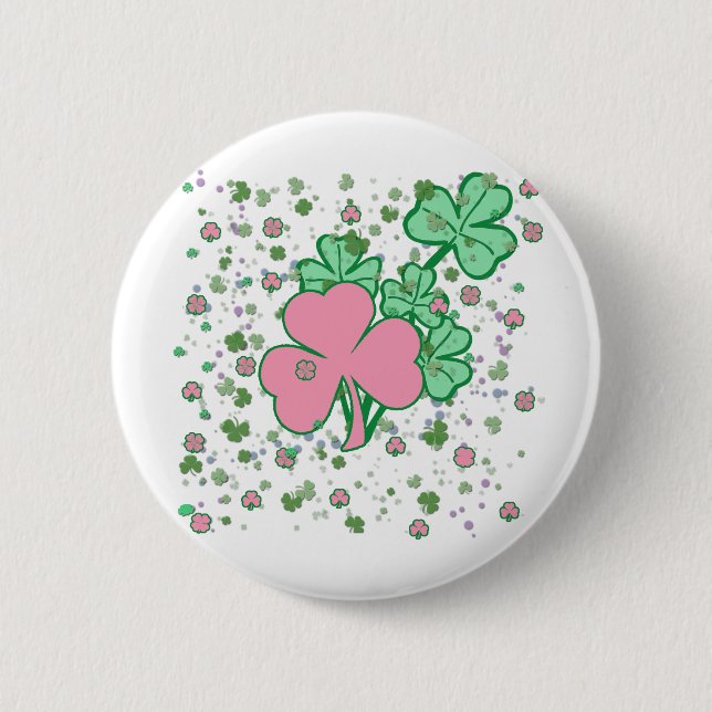 Macaron Rond 5 Cm Shamrocks roses et verts (Devant)