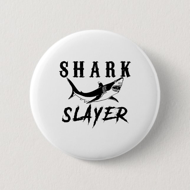 Macaron Rond 5 Cm Shark Slayer Shark Fishing And Salt Water Anglers  (Devant)