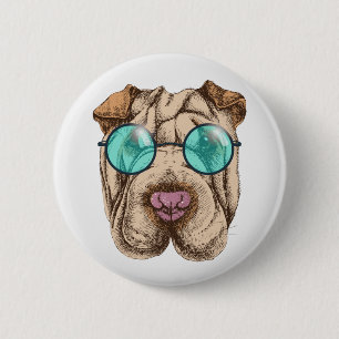 Macaron Rond 5 Cm Sharpei dans les lunettes de soleil