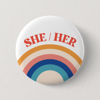 Macaron Rond 5 Cm SHE/HER Pronouns Rainbow Circle Button