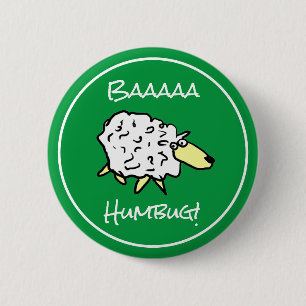 Macaron Rond 5 Cm Sheep Says Baaaa Humbug - Bouton de Noël