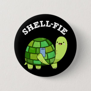 Macaron Rond 5 Cm Shell-fie Funny Tortoise Selfie Pun Dark BG