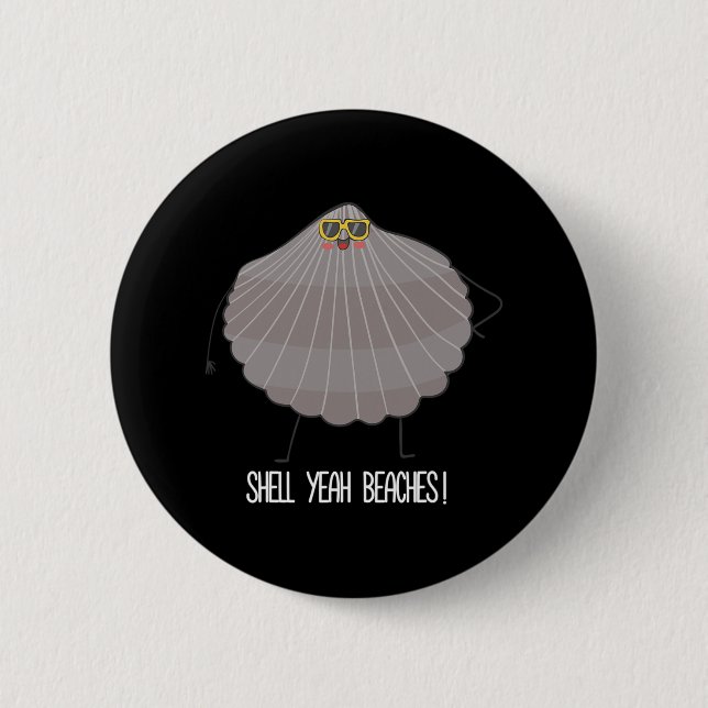 Macaron Rond 5 Cm Shell Ouais Plages Funny Beach Shell (Devant)