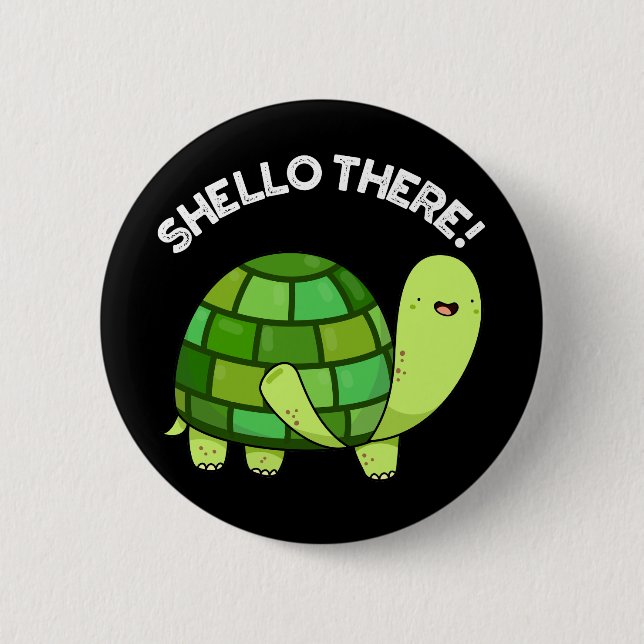 Macaron Rond 5 Cm Shello There Funny Tortoise Pun Dark BG (Devant)
