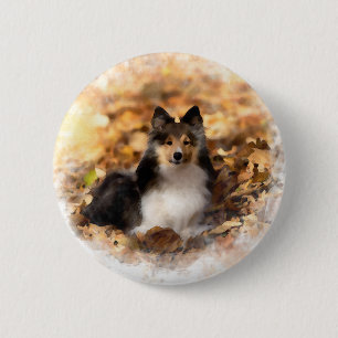 Macaron Rond 5 Cm Sheltie Shetland Sheepdog Art Peinture