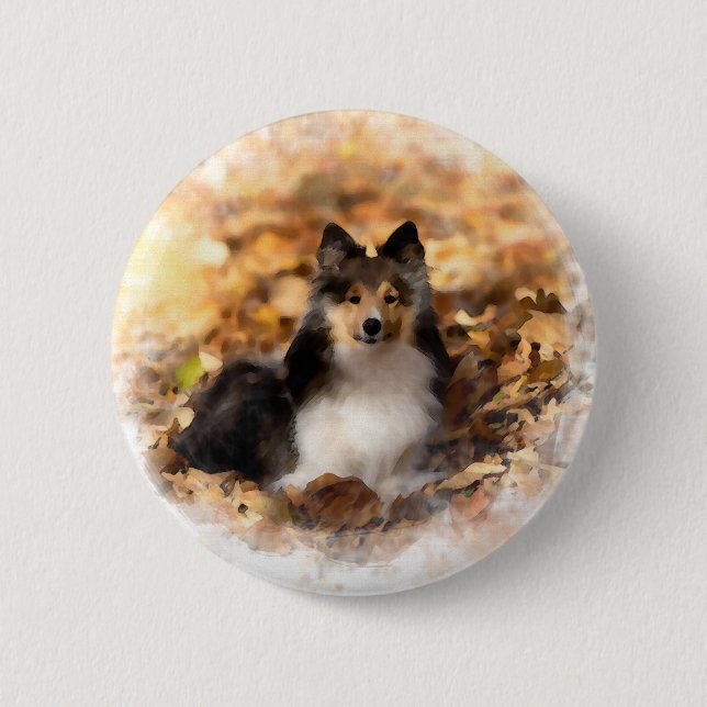 Macaron Rond 5 Cm Sheltie Shetland Sheepdog Art Peinture (Devant)