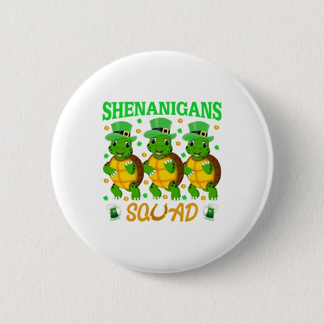 Macaron Rond 5 Cm Shenanigans Squad St. Patrick�s Day Cute Turtle (Devant)