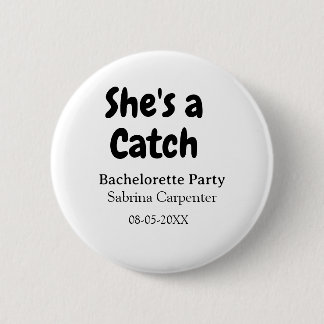 Macaron Rond 5 Cm She's a catch bachelorette party name date simple 