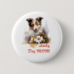 Macaron Rond 5 Cm Shetland Sheepdog Chiot Pet Aquarelle