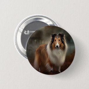 Macaron Rond 5 Cm Shetland Sheepdog Halloween effrayant