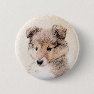 Macaron Rond 5 Cm Shetland Sheepdog Puppy Peinture Chien original ar