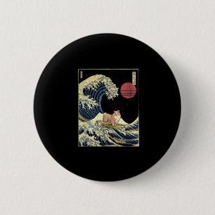 Macaron Rond 5 Cm Shetland Sheepdog Sheltie Japonais Kanagawa Vague
