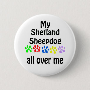Macaron Rond 5 Cm Shetland Sheepdog Walks Design
