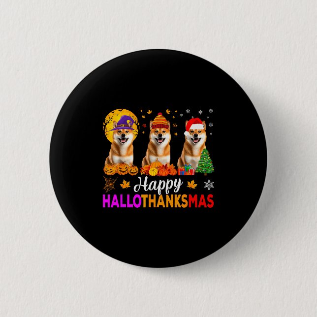 Macaron Rond 5 Cm Shiba Inu Dog Halloween Christmas Hallothanksmas  (Devant)