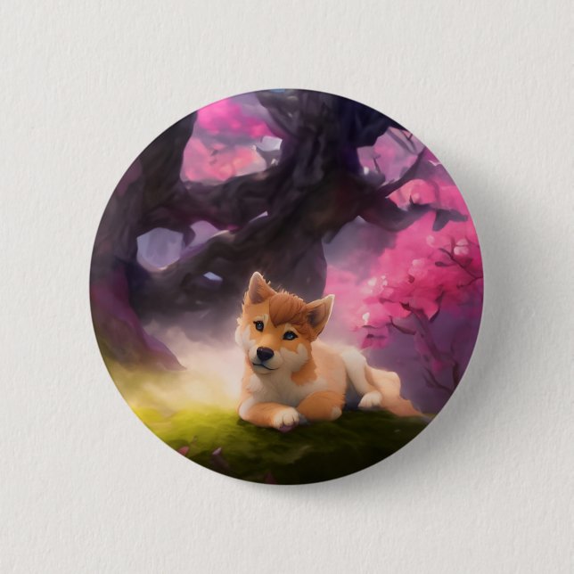Macaron Rond 5 Cm Shiba Inu Imaginaire Anime (Devant)