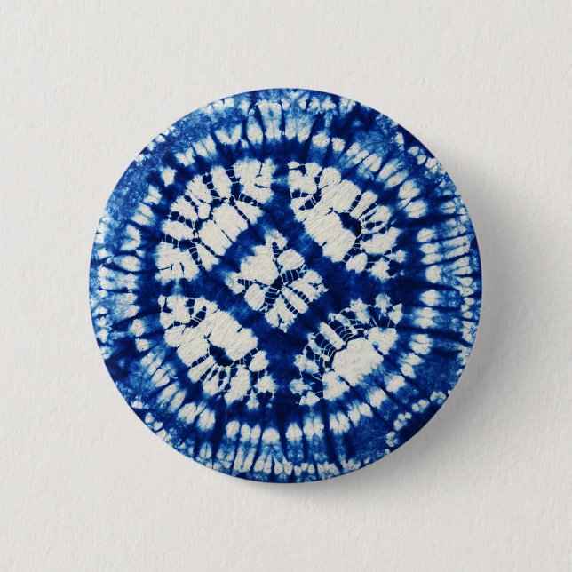 Macaron Rond 5 Cm Shibori Tie Dye Mer du Sud Indigo Batik (Devant)