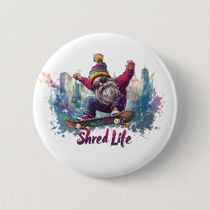 Macaron Rond 5 Cm Shred Life - Cool Skateboard Gnome