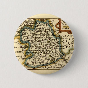 Macaron Rond 5 Cm Shropshire Comté Angleterre Ancienne carte Antiqua