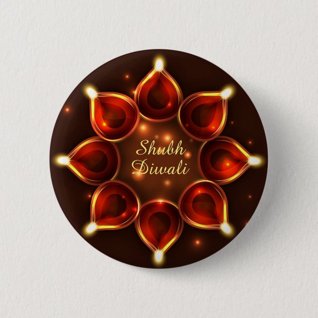 Macaron Rond 5 Cm Shubh Diwali Diyas Éclairage (Devant)