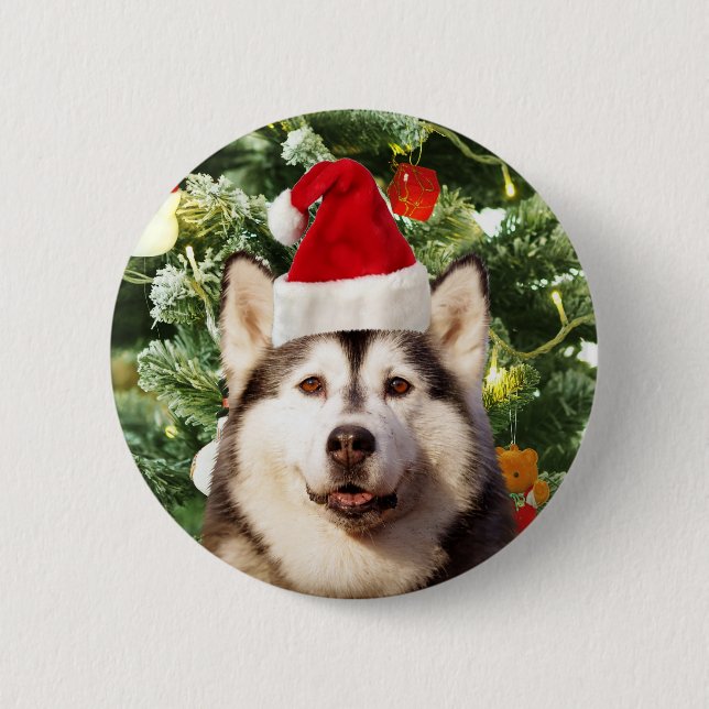 Macaron Rond 5 Cm Sibérie Husky Arbre de Noël Ornements Snowman (Devant)