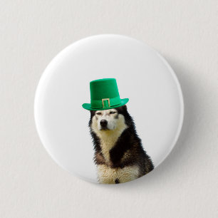Macaron Rond 5 Cm Sibérien Husky Chien Saint Patrick jour