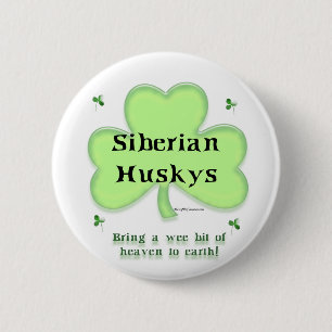 Macaron Rond 5 Cm Sibérien Husky Heaven; Husky St. Patrick's day