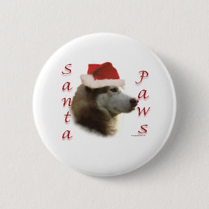 Macaron Rond 5 Cm Sibérien Husky Père Noël Paws
