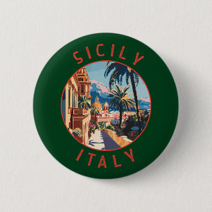 Macaron Rond 5 Cm Sicile Italie Retro Cercle désorganisé
