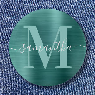 Macaron Rond 5 Cm Signature Monogram Aqua Turquoise Shimmer Foil