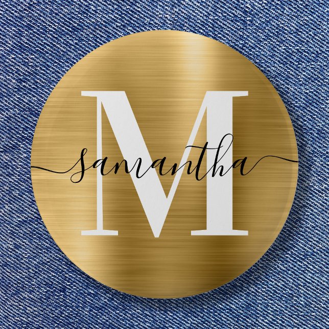 Macaron Rond 5 Cm Signature Monogram Gold Shimmer Foil (Signature Monogram Gold Shimmer Foil Button)