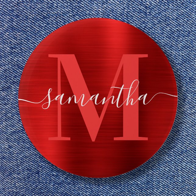 Macaron Rond 5 Cm Signature Monogram Red Shimmer Foil (Signature Monogram Red Shimmer Foil Button)