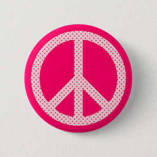 Macaron Rond 5 Cm Signe de Paix à pois roses