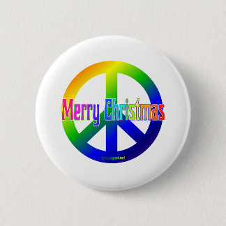 Macaron Rond 5 Cm Signe de paix d'arc-en-ciel avec le Joyeux Noël !