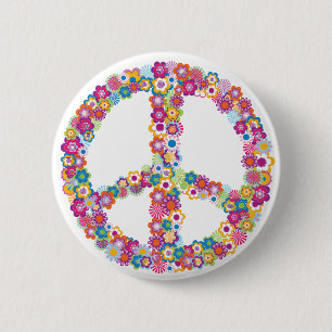 Macaron Rond 5 Cm Signe de paix de fleur
