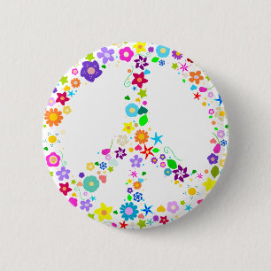 Macaron Rond 5 Cm Signe de paix des fleurs
