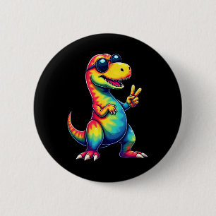 Macaron Rond 5 Cm Signe de paix dinosaure T-rex Tie Dye Hippie 