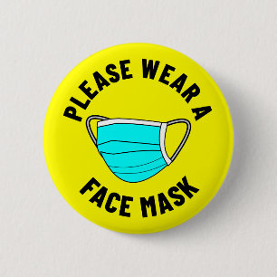 Macaron Rond 5 Cm S'Il Vous Plaît Porter Un Masque Visage Jaune