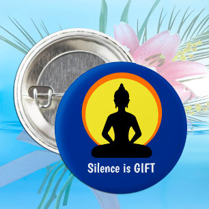 Macaron Rond 5 Cm Silence is GIFT - Meditation & Buddha (Vipassana)