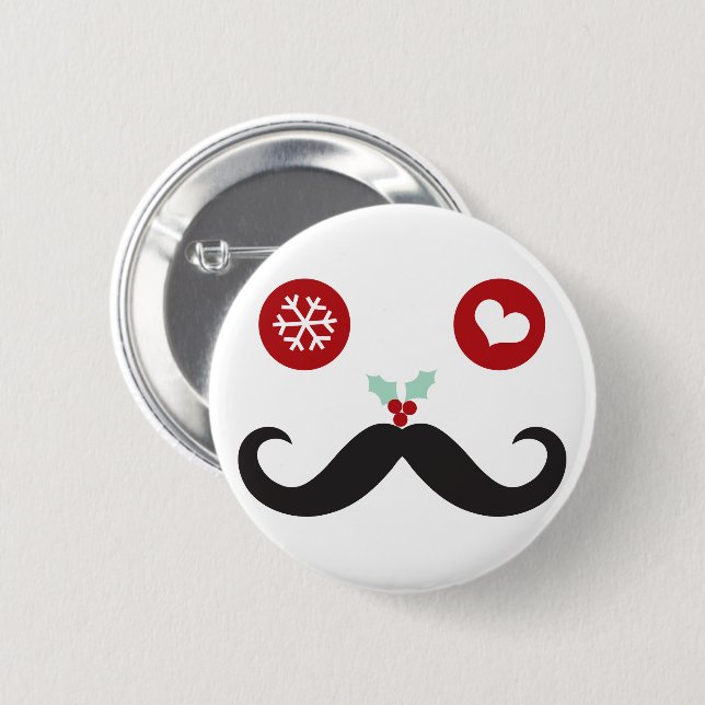 Macaron Rond 5 Cm Silencieux Moustache mignon Visage Fête Noël (Devant & derrière)