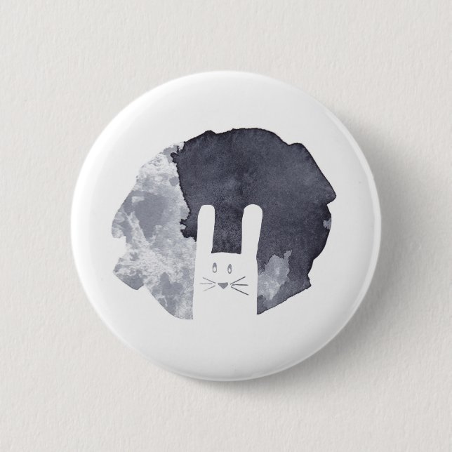 Macaron Rond 5 Cm Silhouette blanche de lapin (Devant)