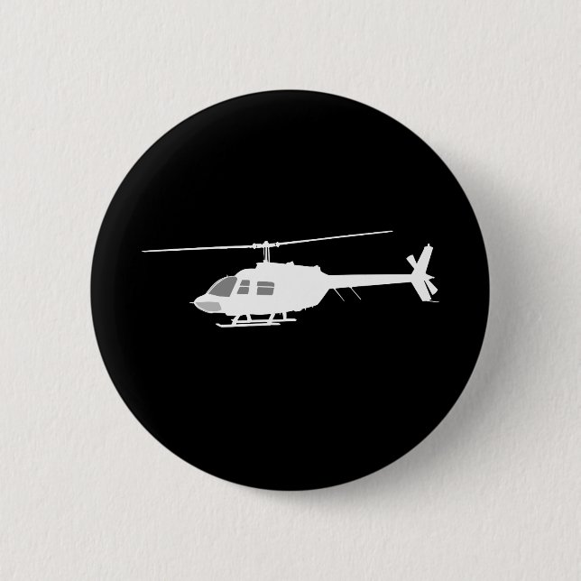 Macaron Rond 5 Cm Silhouette de coupe d'hélicoptère noir (Devant)