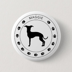 Macaron Rond 5 Cm Silhouette de Lévrier Italien avec Pattes et Texte