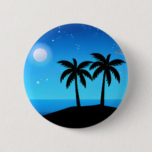 Macaron Rond 5 Cm Silhouette de l'île tropicale avec lune et étoiles