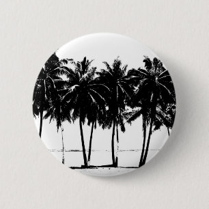 Macaron Rond 5 Cm Silhouette de palmiers blancs noirs