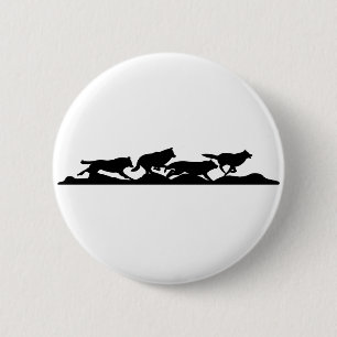 Macaron Rond 5 Cm Silhouette de Wolf Noir en course avec le pack