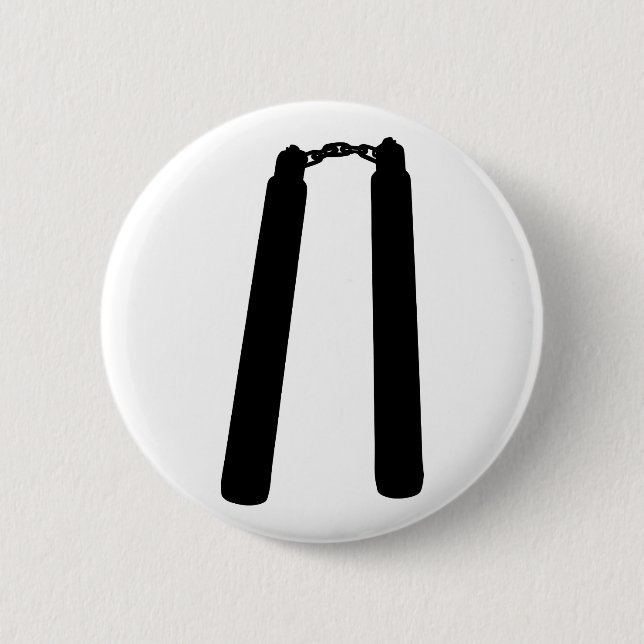 Macaron Rond 5 Cm Silhouette d'ensemble de Nunchaku (Devant)