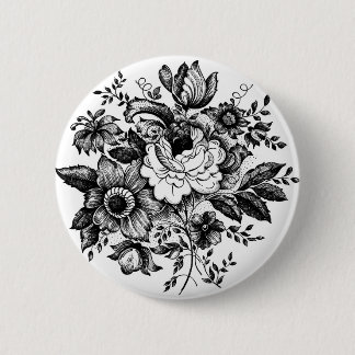Macaron Rond 5 Cm Silhouette du bouquet de fleurs