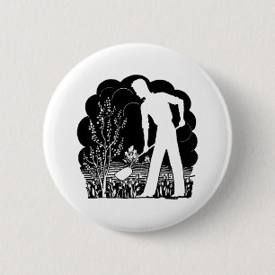 Macaron Rond 5 Cm Silhouette du jardiner rétro