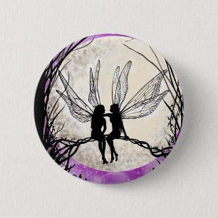 Macaron Rond 5 Cm Silhouette féerique crépusculaire de fée d'insigne