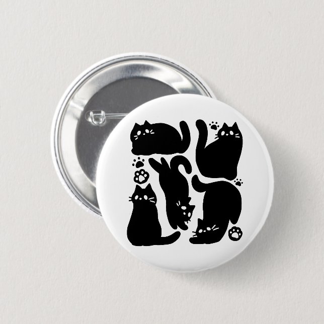 Macaron Rond 5 Cm Silhouettes de chat noir - Design Feline mignon (Devant & derrière)